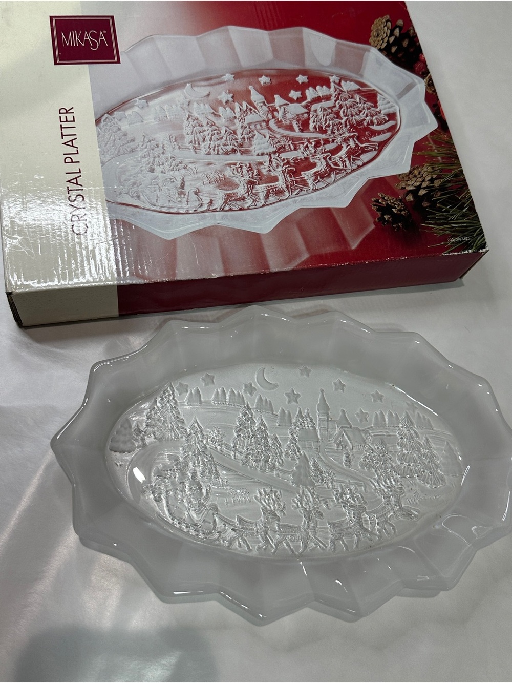Vintage “Silent Night” 12” Mikasa Clear & Frosted Crystal Glass Oval Platter